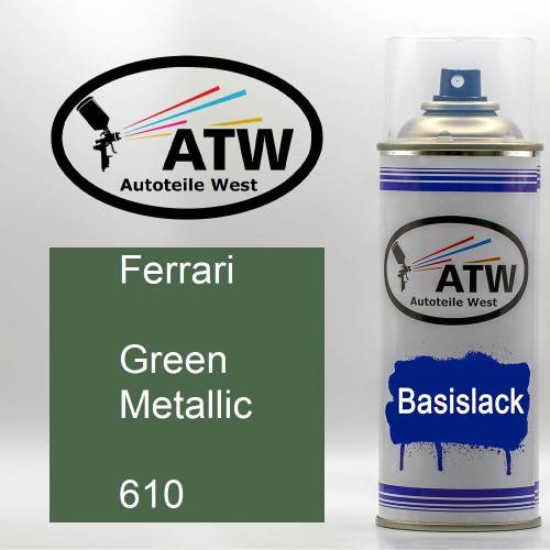 Ferrari, Green Metallic, 610: 400ml Sprühdose, von ATW Autoteile West.